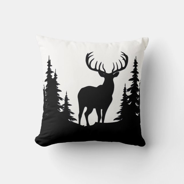 Big Buck unter Pine Tree Vector Kissen (Vorderseite)
