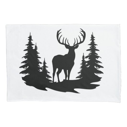 Big Buck unter Pine Trees Vector Kissenbezug (Vorderseite)