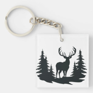Big Buck unter Pine Trees Vector Schlüsselanhänger