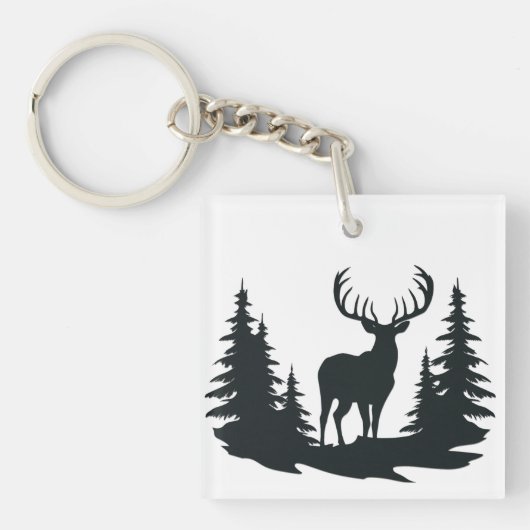 Big Buck unter Pine Trees Vector Schlüsselanhänger (Vorderseite)