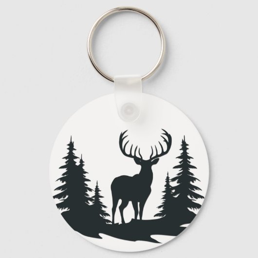 Big Buck unter Pine Trees Vector Schlüsselanhänger (Vorderseite)