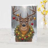 Big Buck Wearing a Glowing Christmas Wreath Karte (Gelbe Blume)
