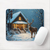 Big Buck's Snowy Christmas Visit Mousepad (Mit Mouse)