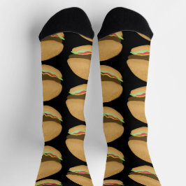 Big Burgers Hamburgers Fun Food Pattern Black Socken