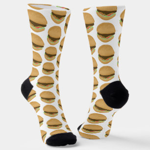 Big Burgers Hamburgers Fun Food Pattern White Socken