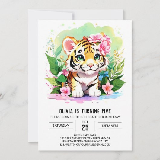 Big Cat Jungle Tiger Cub Geburtstag Einladung (Vorderseite)