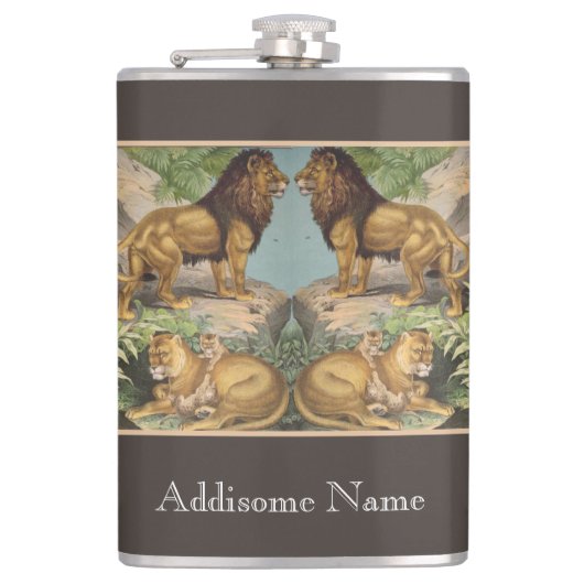 Big Cat Lions Tiger, Leoparden, Tiere drucken Flachmann (Vorderseite)