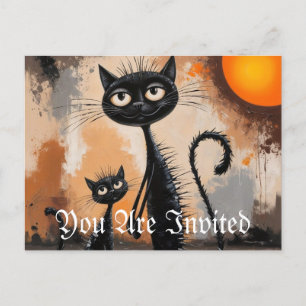 Big Cat Little Cat Halloween Einladungspostkarte