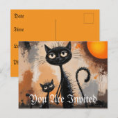 Big Cat Little Cat Halloween Einladungspostkarte (Vorne/Hinten)