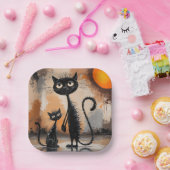 Big Cat Little Cat Halloween Pappteller (Party)