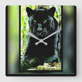 Big Cat Modelle: Mit Augen grüner Panther Quadratische Wanduhr