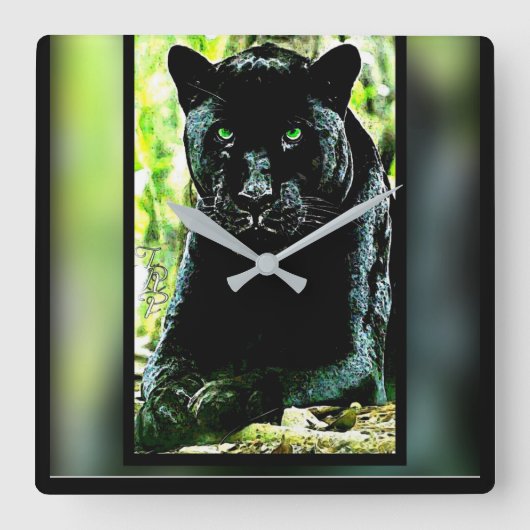 Big Cat Modelle: Mit Augen grüner Panther Quadratische Wanduhr (Vorderseite)