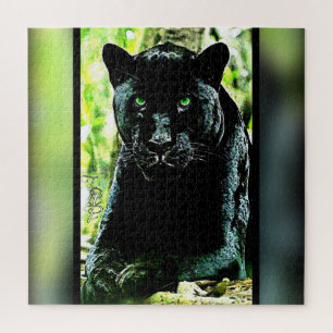 Big Cat Models: Schwarzer Panther mit grünen Augen Puzzle