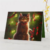 Big Cat und eine Weihnachtsbaumgrüßkarte Karte (Gelbe Blume)