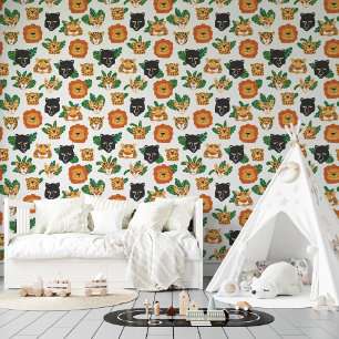 Big Cats Lions Tigers Panther Pattern Kinderzimmer Tapete
