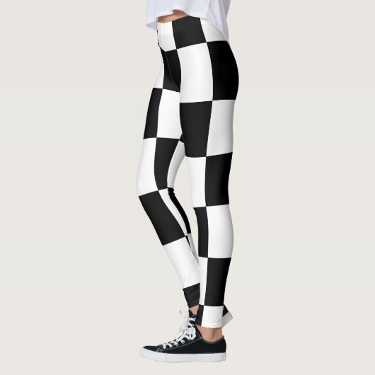 Big Checkered Pattern Schwarz und Weiß Moderne Leggings (Links)