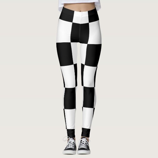 Big Checkered Pattern Schwarz und Weiß Moderne Leggings (Vorderseite)