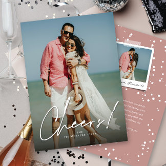 Big Cheers White Script Modern New Year Foto Card Feiertagskarte