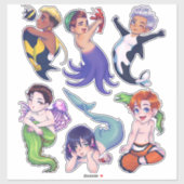 BIG CHIBI Merman Mermaid Sea Creatures Stickers Aufkleber (Blatt)