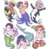 BIG CHIBI Merman Mermaid Sea Creatures Stickers Aufkleber (Vorderseite)