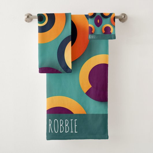 Big Circles Orange Blue Geometric Muster Badhandtuch Set (Insitu)