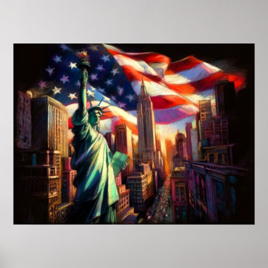 Big City Patriotic USA Flaggenstatue Liberty Ameri Poster (Vorne)