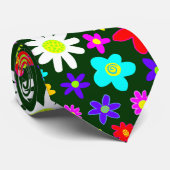 Big Colorful Blume II - Dunkelgrün Krawatte (Gerollt)