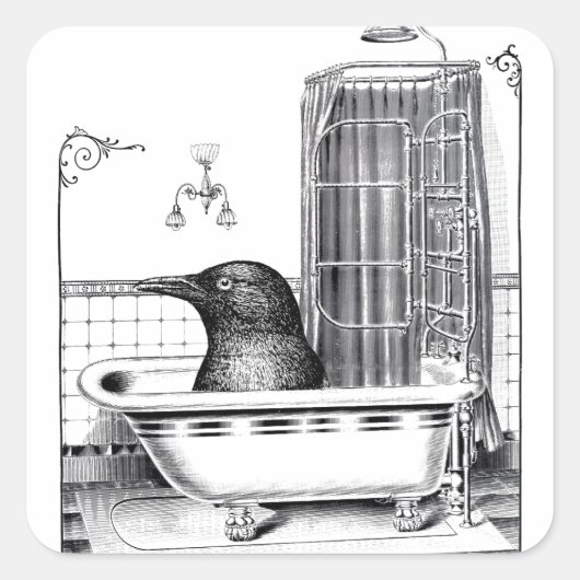 Big Crow in einer Badewanne Surrealismus Quadratischer Aufkleber (Vorderseite)
