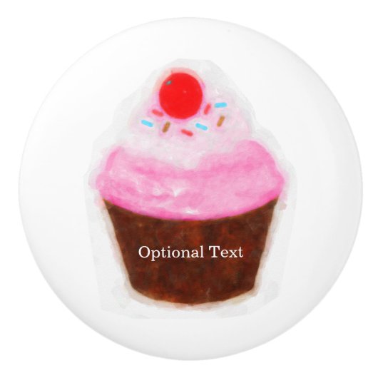 Big Cupcake & Cherry Niedliche Wasserfarbe Keramikknauf (Vorderseite)