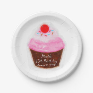 Big Cupcake & Cherry Party Pappteller