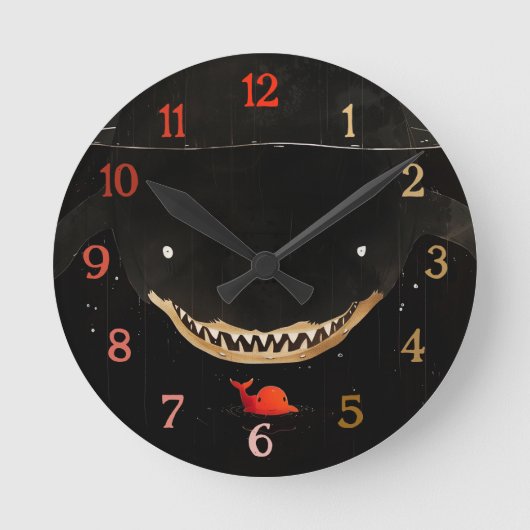 Big Dark Shark Runde Wanduhr (Vorderseite)