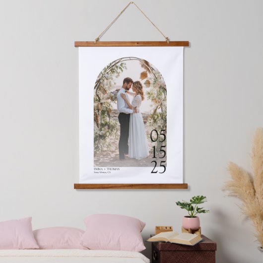 Big Date Custom Foto Print Wedding Wandteppich Mit Holzrahmen (Schlafzimmer)