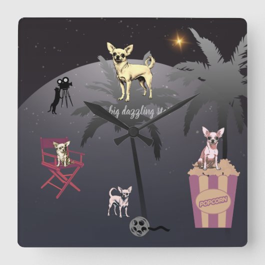 Big Dazzling Star Quadratische Wanduhr (Vorderseite)