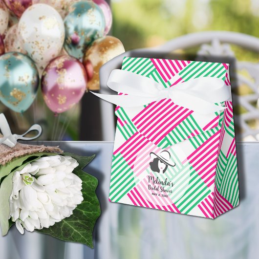 Big Derby Hat Lady Hot Pink Green Stripes Zelt Geschenkschachtel