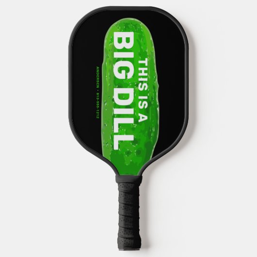 Big Dill Cartoons Funny Personalisiert Black Pickleball Schläger (Vorderseite)