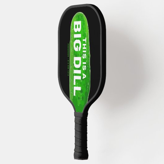 Big Dill Cartoons Funny Personalisiert Black Pickleball Schläger (Links)
