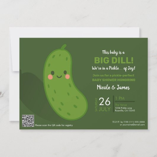 Big Dill Green Pickle Baby Dusche Einladung (Vorderseite)