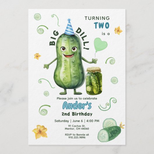 Big Dill Pickle Boy Birthday Any Age Einladung (Vorderseite)