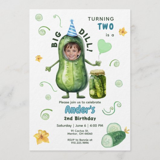 Big Dill Pickle Boy Birthday Any Age Photo Einladung (Vorderseite)