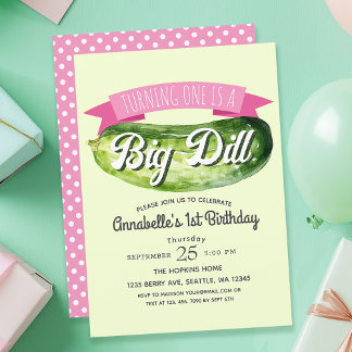 Big Dill Pickle Girl's Kids 1. Geburtstag Einladung