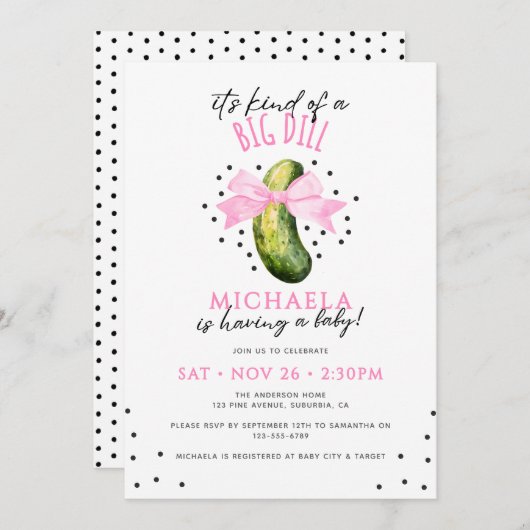 Big Dill Watercolor Coquette Pickle Babydusche Einladung (Vorne/Hinten)