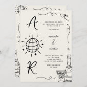 Big Disco Monogram French Fun Hand Drawn Wedding Einladung (Vorne/Hinten)