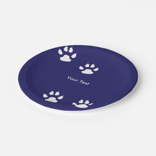 Big Dog Paw druckt auf Blue Pappteller (Schrägansicht)