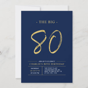 Big Eighty   Gold & Navy Blau 80. Geburtstagsfeier Einladung