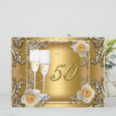 Big Elegant Gold 50. Hochzeitstag Party Einladung (Stehend Vorderseite)