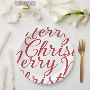Big Extravagant Red Script Frohe Weihnachten Pappteller
