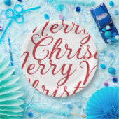 Big Extravagant Red Script Frohe Weihnachten Pappteller (Party)