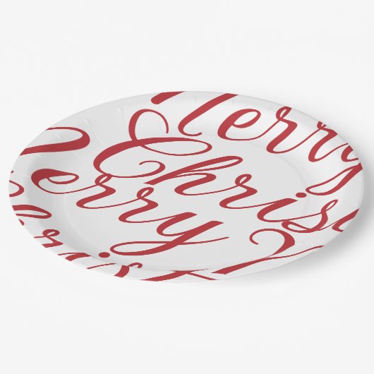 Big Extravagant Red Script Frohe Weihnachten Pappteller (Schrägansicht)