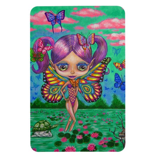 Big Eye Butterfly Fairy Purple Hair Turtle Raccoon Magnet (Vertikal)