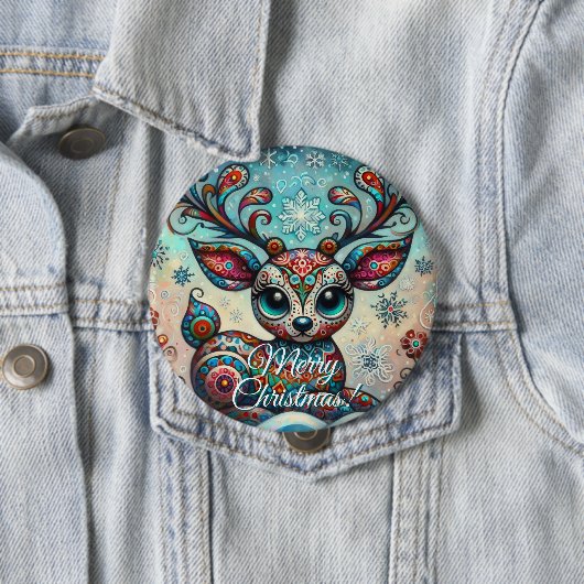 Big Eye Christmas Reindeer Folk Art Personalized Button (Beispiel)